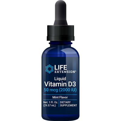 Life Extension, Liquid Vitamin D3, Mint Flavor, 2,000 IU, 1 fl oz (29.57 ml)