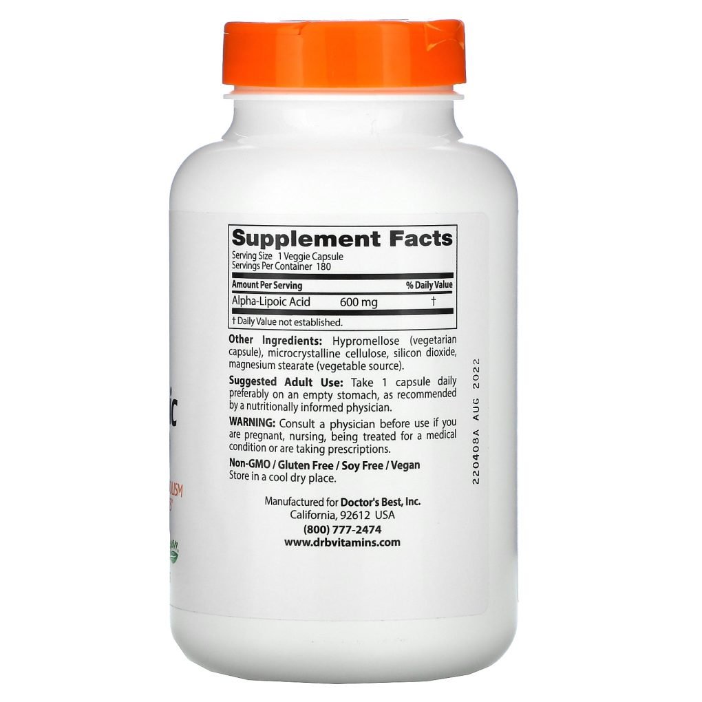 Doctor's Best, Alpha-Lipoic Acid 600, 600 mg, 180 Veggie Caps - Image 2
