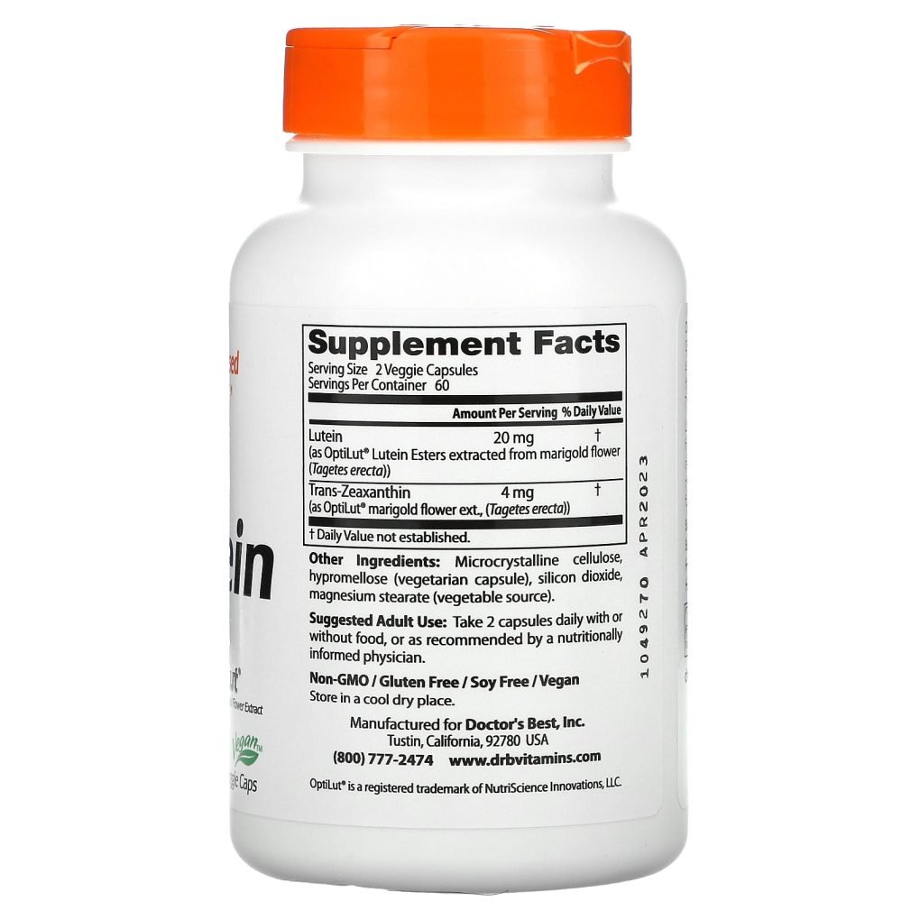 Doctor's Best Lutein from OptiLut, 10 mg, 120 Veggie Caps - Image 2