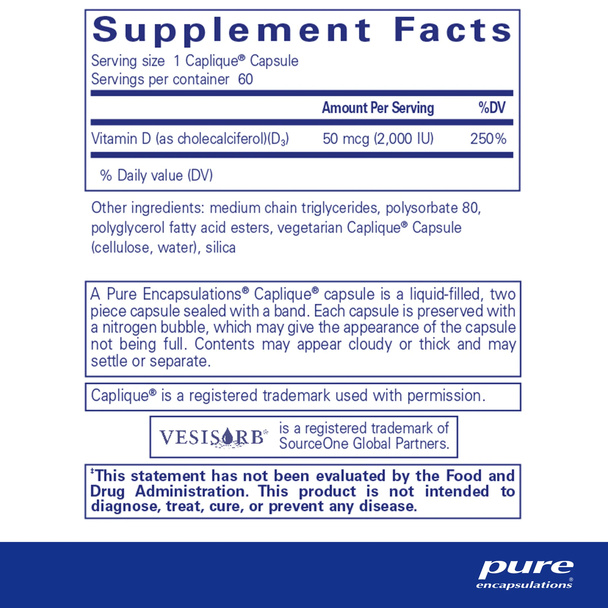 Pure encapsulations®Vitamin D3 VESIsorb® 60 Caplique Capsules - Image 2