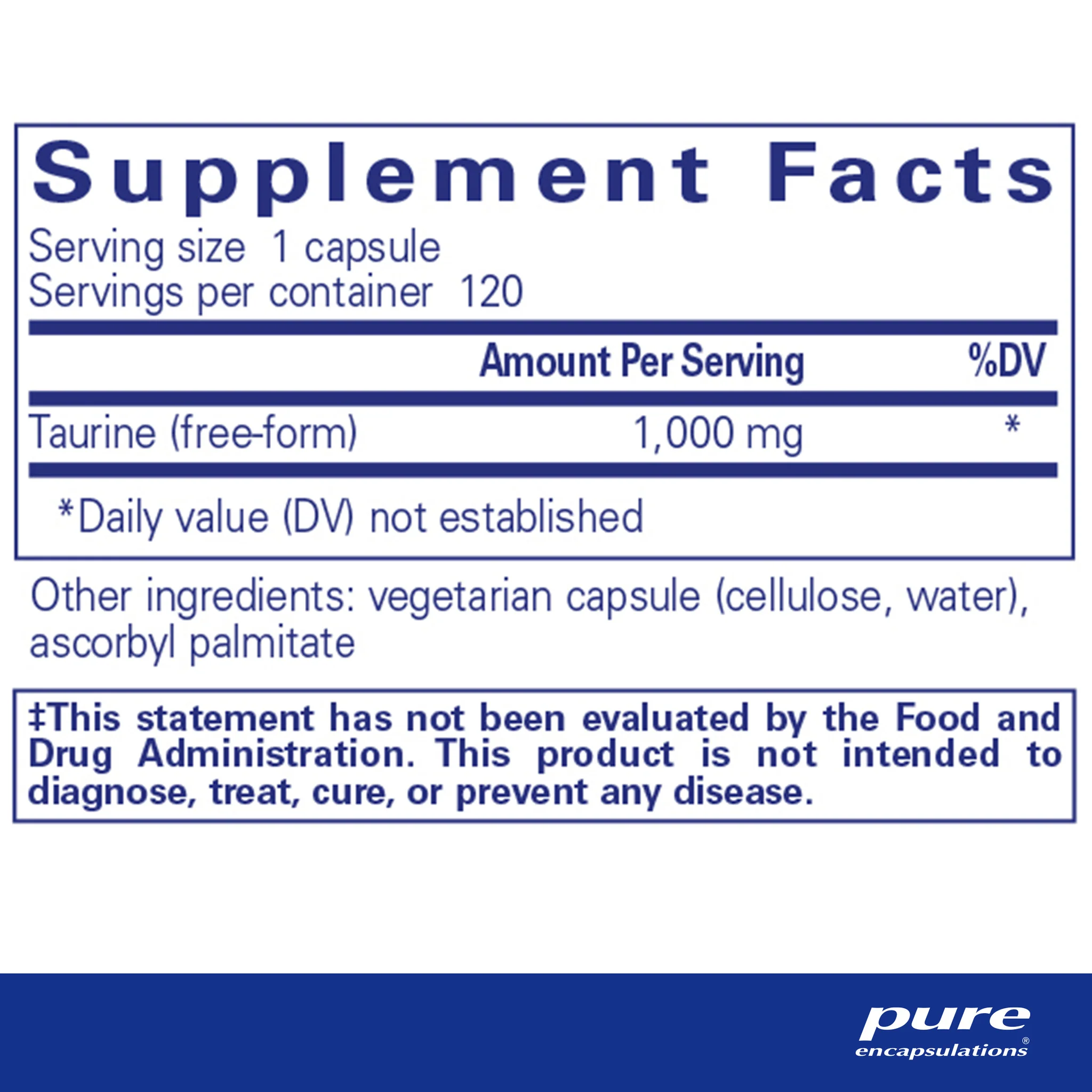 Pure encapsulations®Taurine 1,000 mg 120 Capsules - Image 2