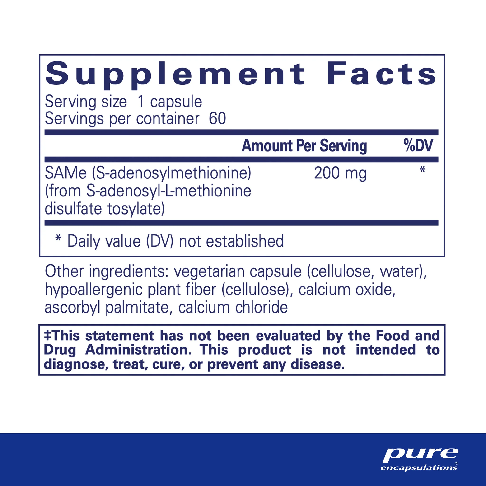 Pure encapsulations®SAMe (S-Adenosylmethionine) 60 Capsules - Image 2