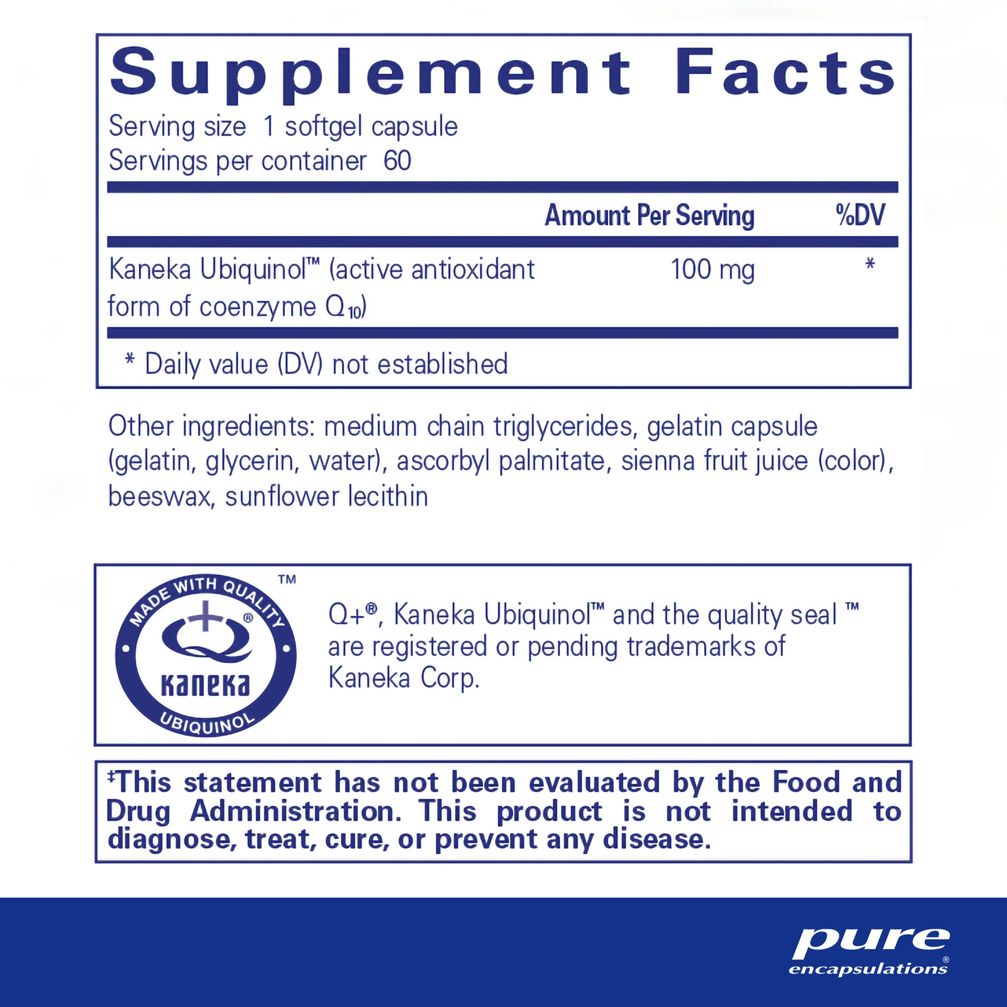 Pure encapsulations®Ubiquinol-QH 100 mg 60 Softgel Capsules - Image 2