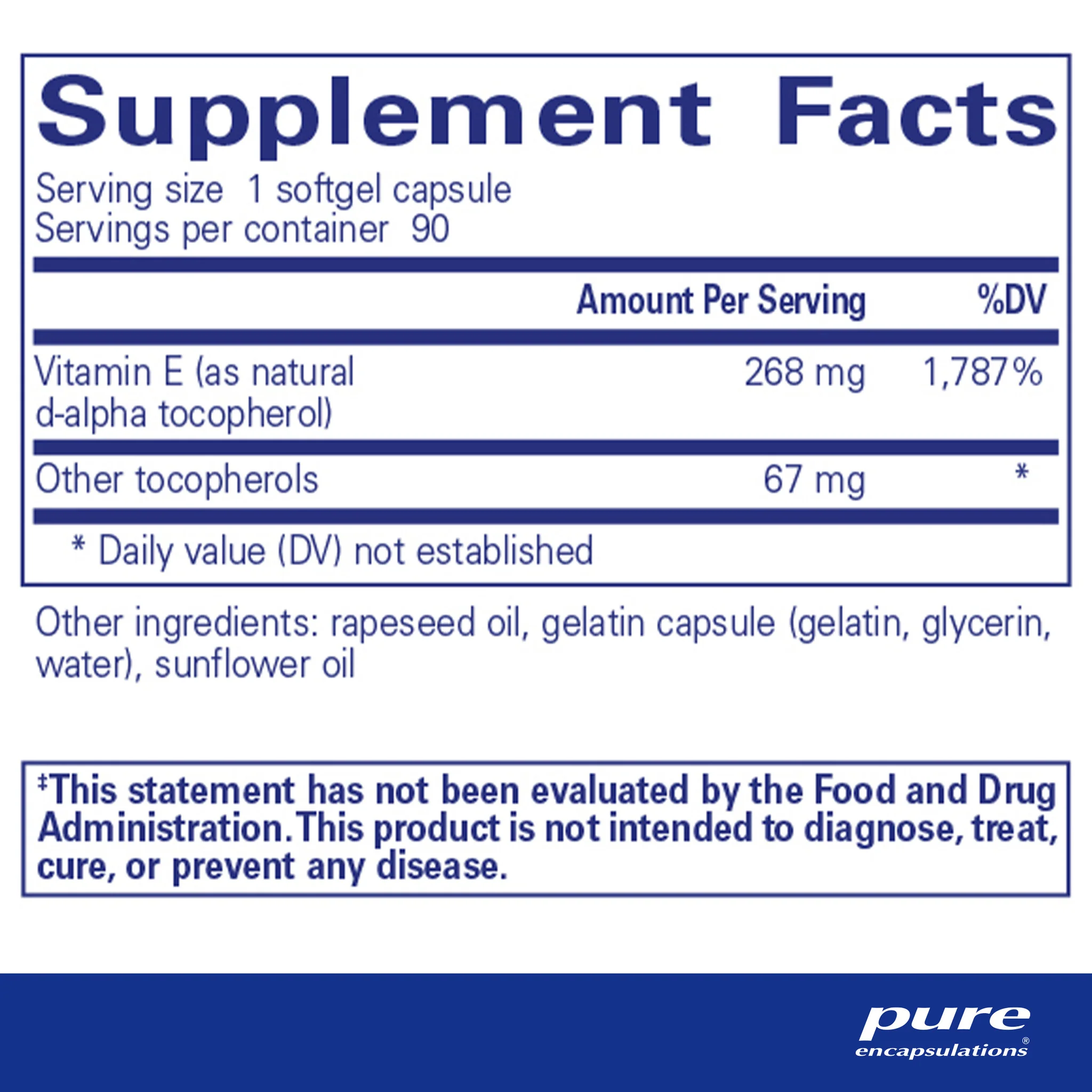 Pure encapsulations®Vitamin E (with mixed tocopherols) 90 Softgel Capsules - Image 2