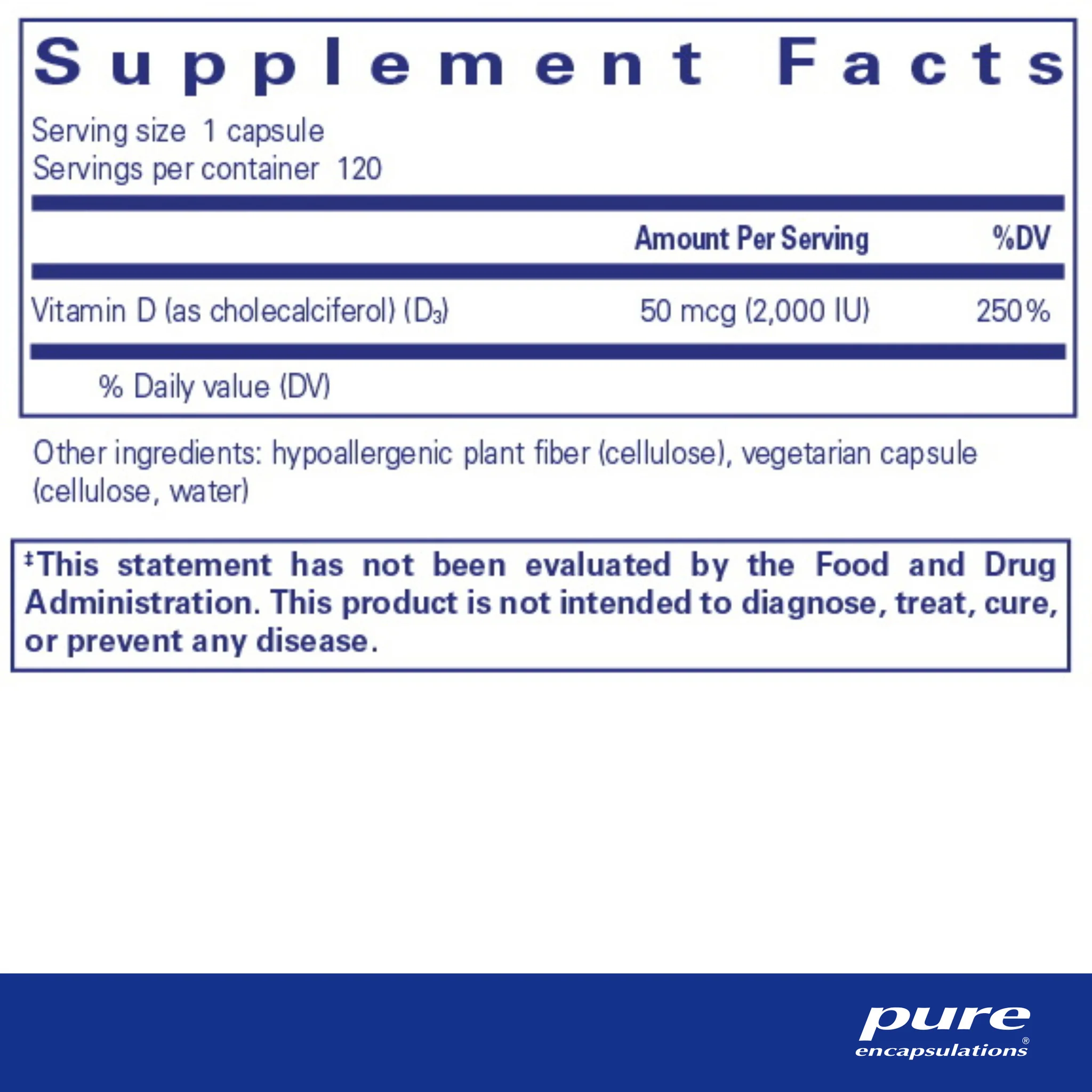 Pure encapsulations®Vitamin D3 (Vegan) 120 Capsules - Image 2