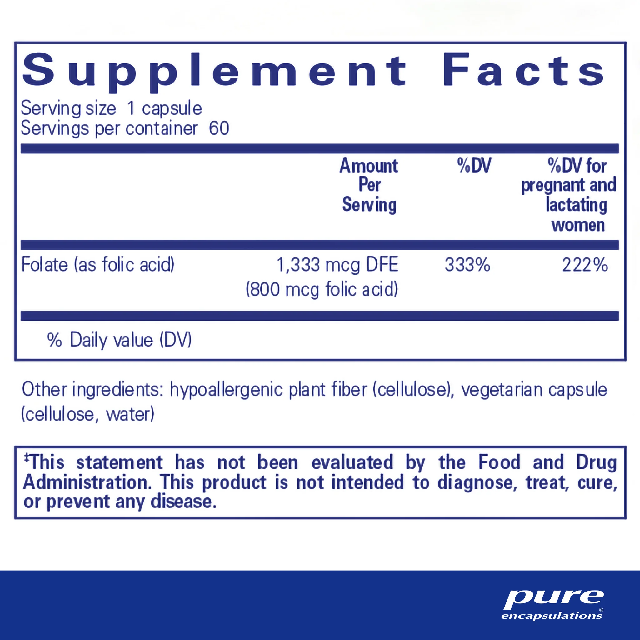 Pure encapsulations®Folic Acid 60 Capsules - Image 2