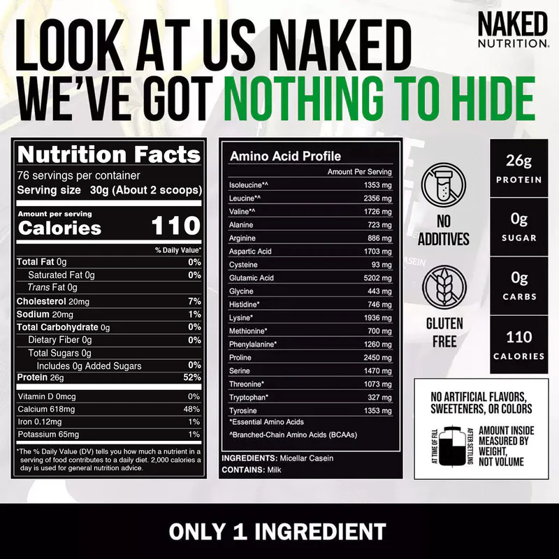 Naked Nutrition Micellar Casein Protein Powder 1LB-2LB-5LB - Image 2
