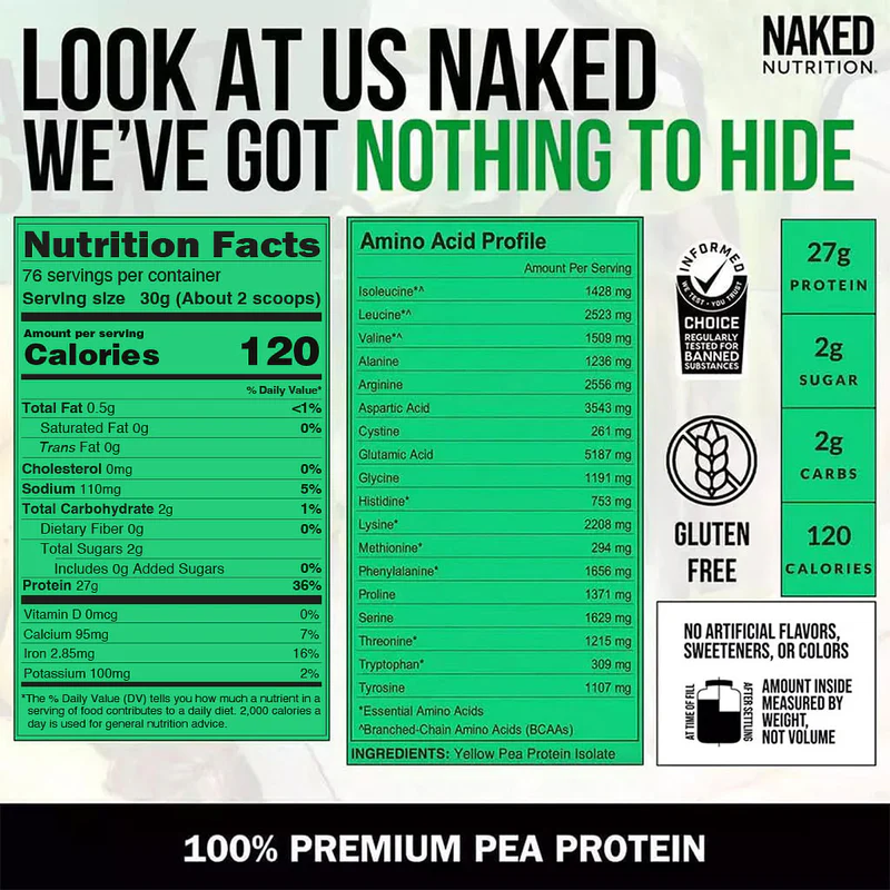 Naked Nutrition Pea Protein Powder 5LB-2LB-1LB - Image 2
