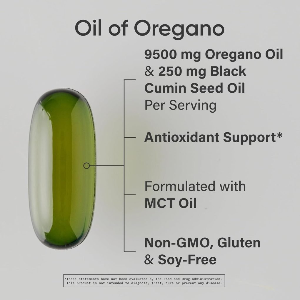 Serene Herbs Sports Research® Oil of Oregano 9500mg w/Black Cumin Seed Oil & Ginger Oil - 3-1 Antioxidant Combination Supplement Rich in Thymoquinone & Carvacrol - Gluten Free · Non-GMO - 60 Softgels - Image 2