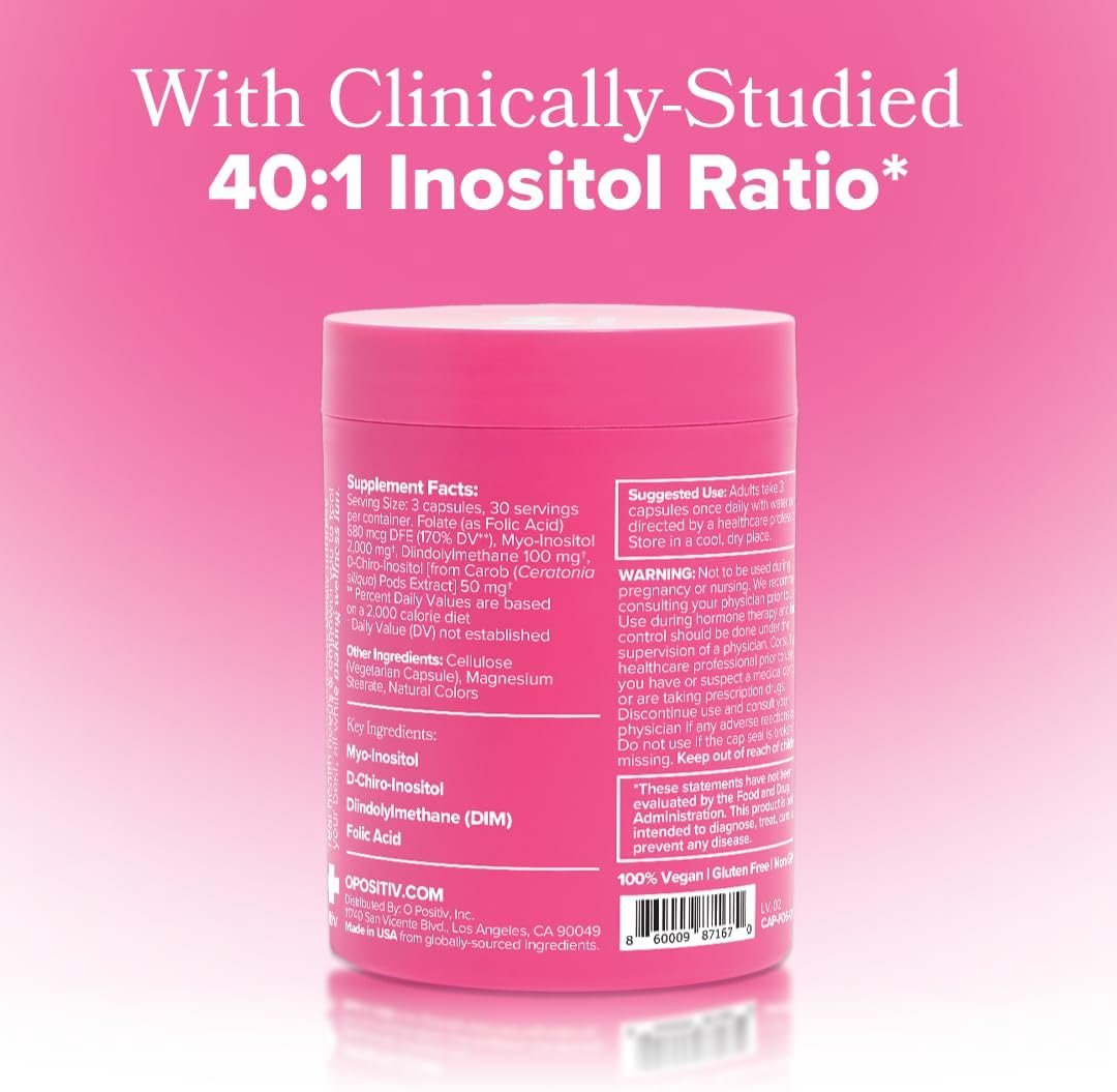 O Positiv FLO Ovarian Health Support - Hormone Balance for Women, Supplement with DIM, Myo & D-Chiro Inositol, Folic Acid - Supports Healthy Ovulation, Cycle Regularity - 30 Servings - Image 4