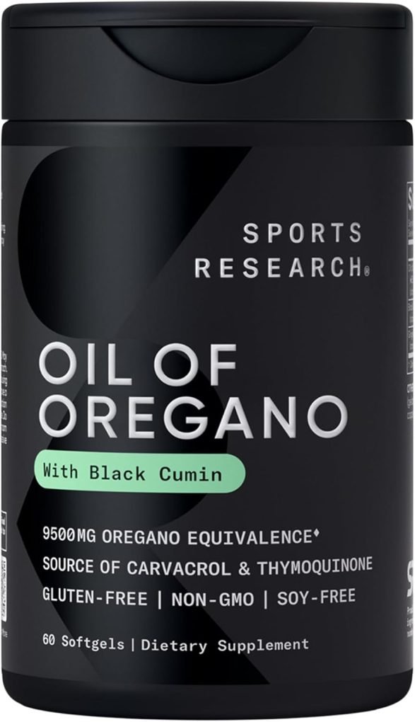 Serene Herbs Sports Research® Oil of Oregano 9500mg w/Black Cumin Seed Oil & Ginger Oil - 3-1 Antioxidant Combination Supplement Rich in Thymoquinone & Carvacrol - Gluten Free · Non-GMO - 60 Softgels