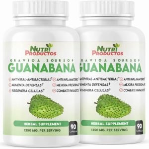 Serene Herbs Nutrisalud Products Capsulas de Guanabana Extra potente 1350mg per Serving. Set de 2 frascos con 90 Cap c/u. Aumenta Defensas, Anti Inflamatorio, Mejora Presion Arterial, Regenera Celulas.