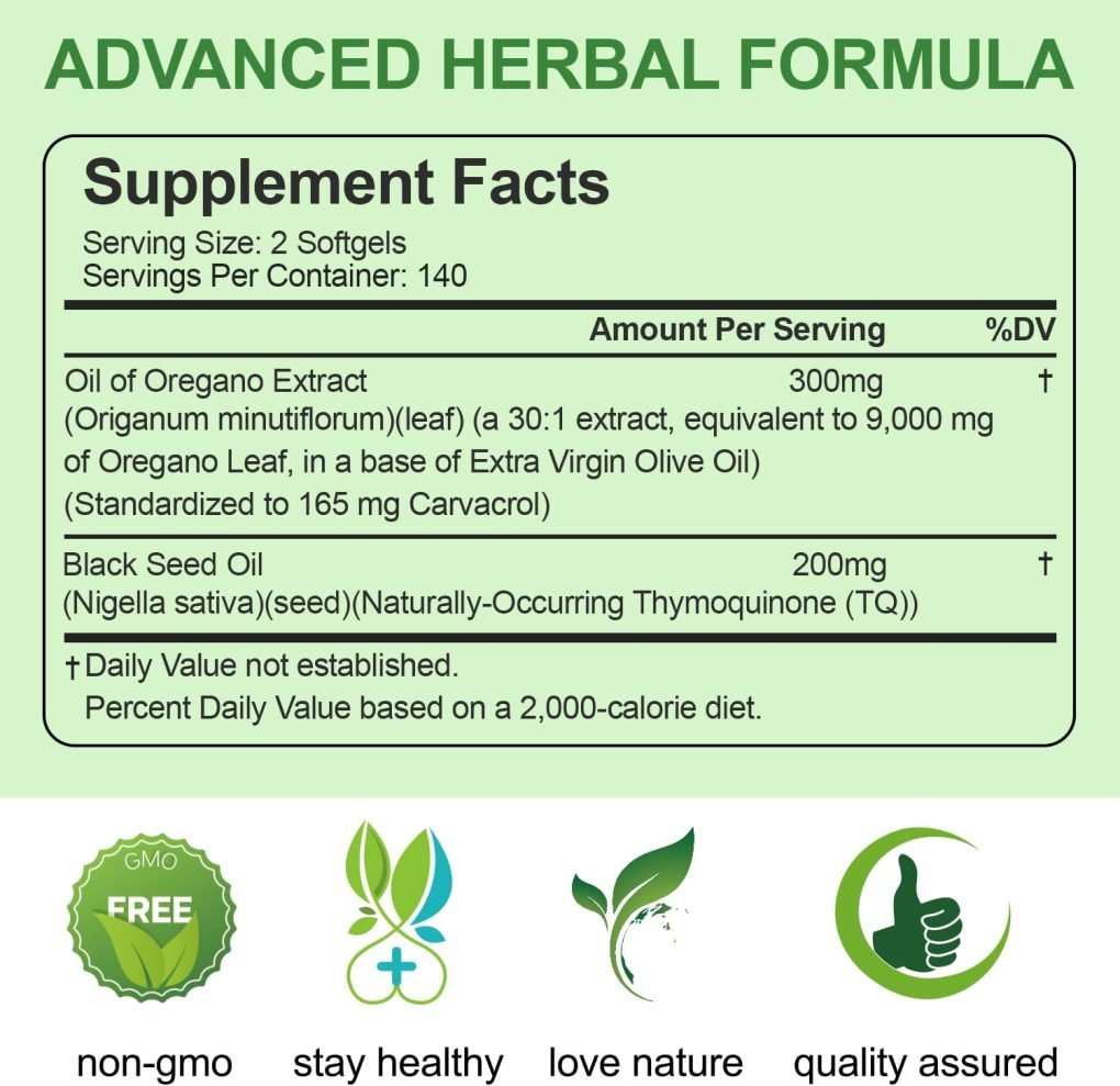 Serene Herbs Oil of Oregano with Black Seed Oil, 90/280/560/840 Softgels, 9000mg Per Serving – 2-in-1 Oregano Supplement for Immune Health with High Carvacrol & Thymoquinone | Plant-Based, Non-GMO - Image 7