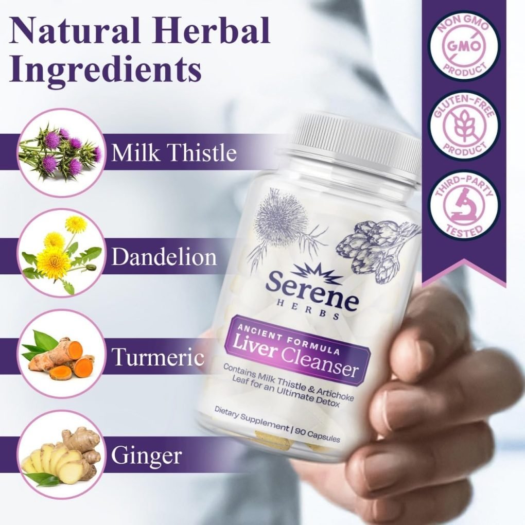 Serene Herbs Liver Cleanse Detox & Repair Formula – Pure Health Liver Support with Milk Thistle, Artichoke & Dandelion Root for Fatty Liver & Liver Health Herbal Detox Supplement Capsules (60 Count) - Image 4