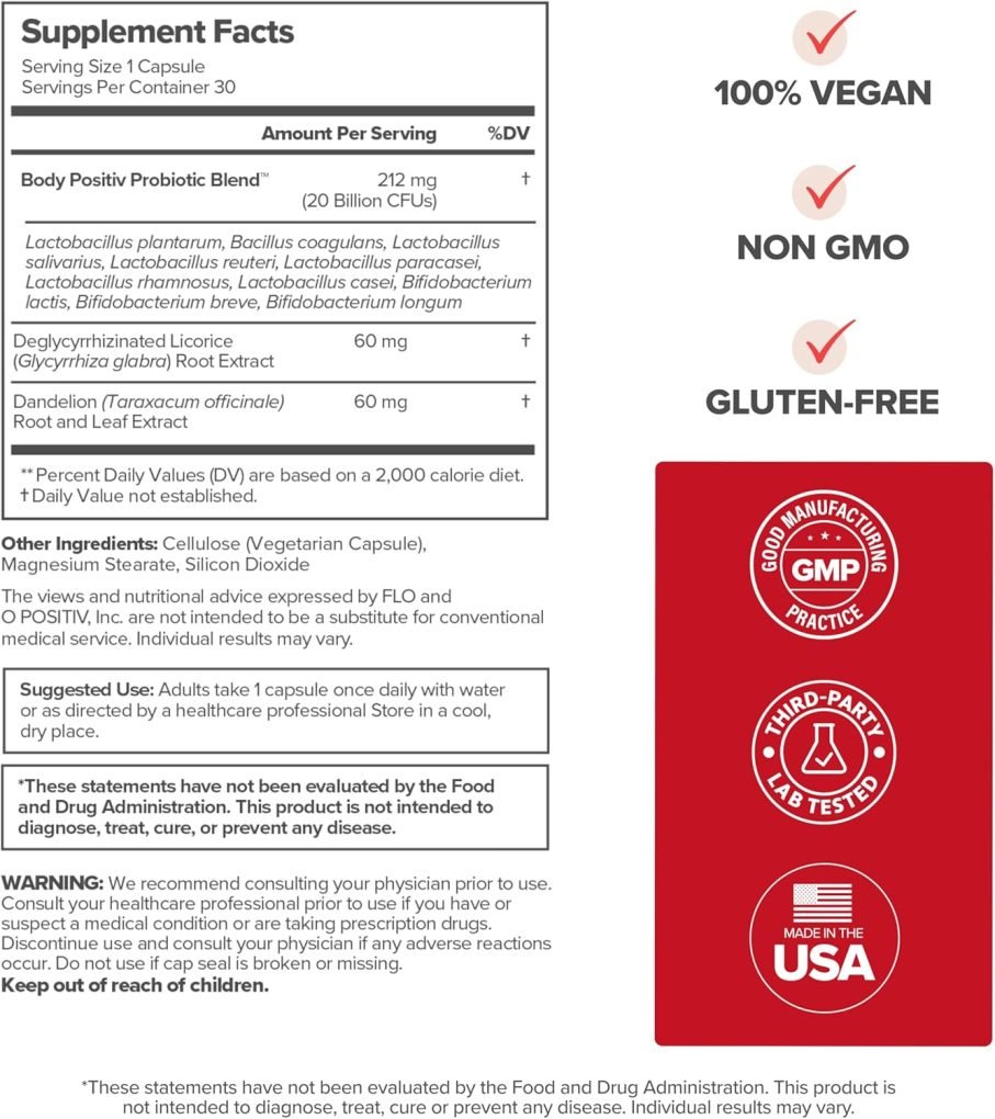 O Positiv URO Women’s Probiotic – All-in-one Probiotic for Women - Vaginal, Gut, Skin, and Oral Microbiome Health – 20B+ CFUs, Licorice Root, Dandelion – Non-GMO, Vegan, Gluten-Free – 30 Capsules - Image 4