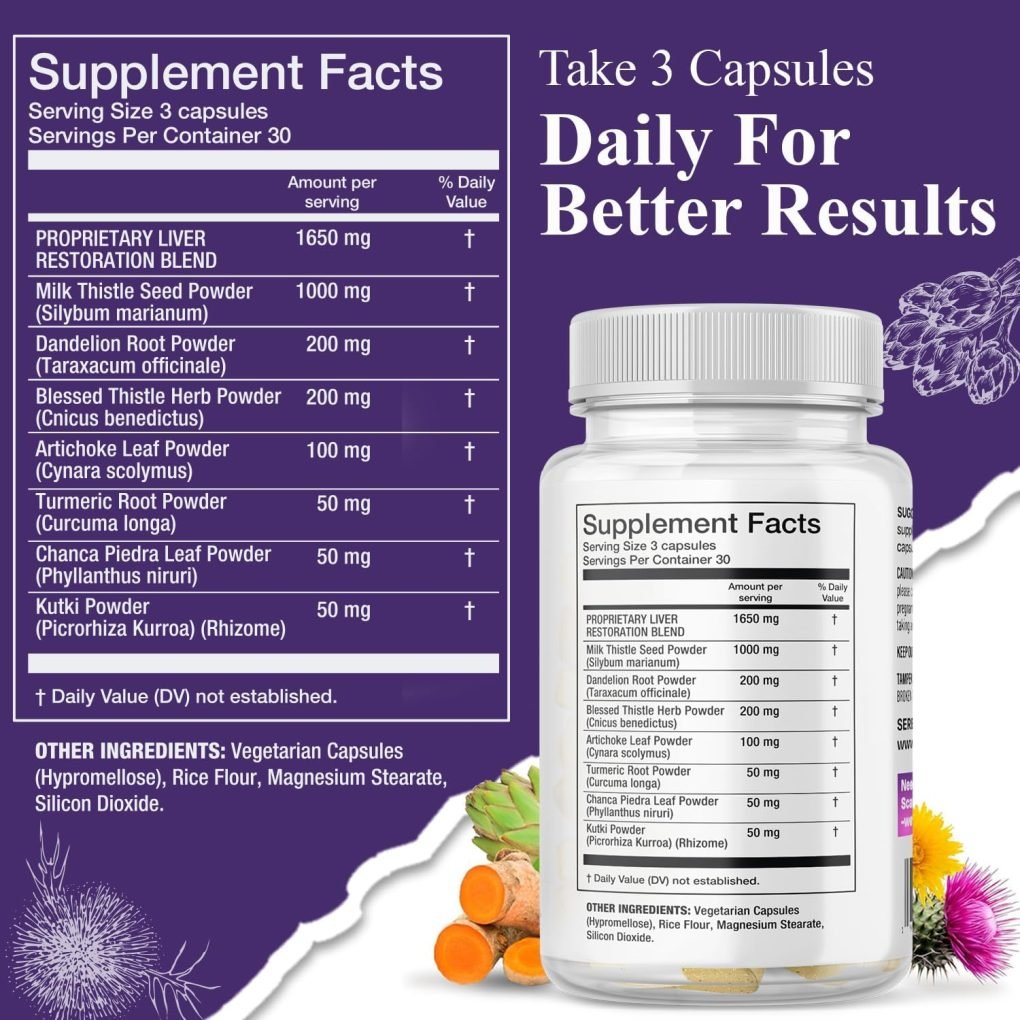 Serene Herbs Liver Cleanse Detox & Repair Formula – Pure Health Liver Support with Milk Thistle, Artichoke & Dandelion Root for Fatty Liver & Liver Health Herbal Detox Supplement Capsules (60 Count) - Image 6
