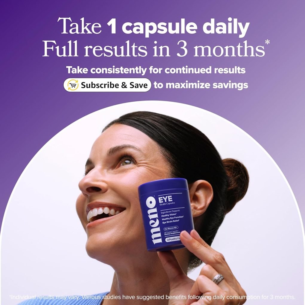 O Positiv MENO Eye Health Capsules – Daily Support for Eye Strain, Occasional Dryness & Healthy Tear Production – with Lutein, Zeaxanthin, Bilberry Extract, Vitamin A & Lycopene – 30 Servings - Image 5