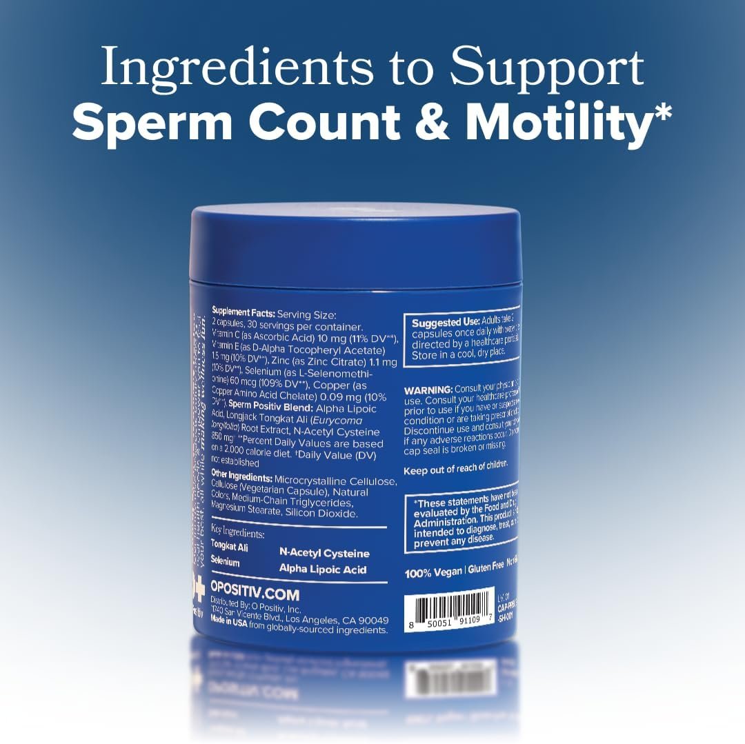 O Positiv Preggo Sperm Health Capsules for Men - OBGYN-Formulated for Improved Sperm Count & Motility with Tongkat Ali, NAC, Alpha Lipoic Acid – Male Reproductive Health, 60 Count (Pack of 1) - Image 2